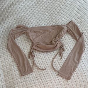 Tan Off-Shoulder Long Sleeve Top Small